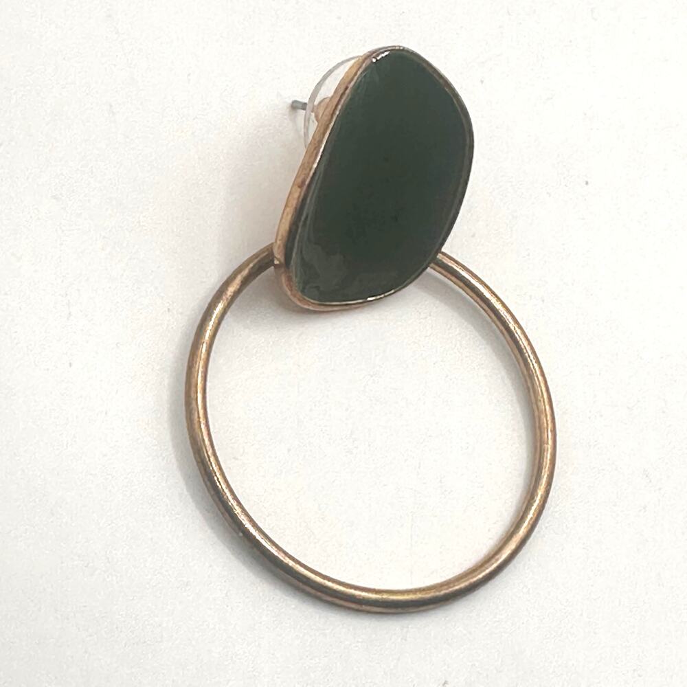 Mid Century Modern Door knocker Style Earring Green Gold Costume Jewelry MCM